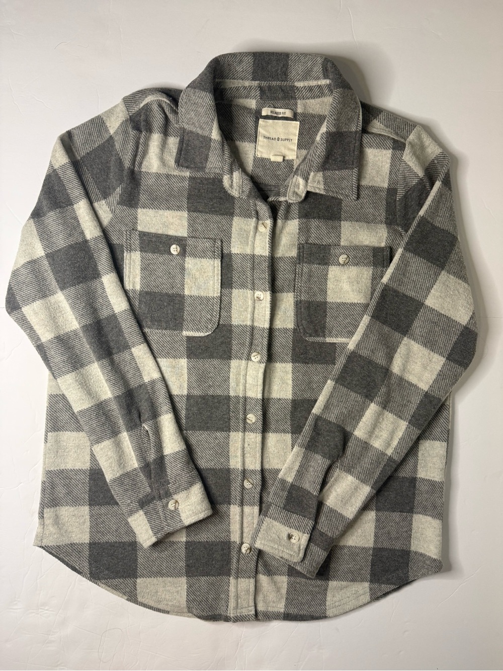 Thread & Supply Gray and White Plaid Button-Up Shirt